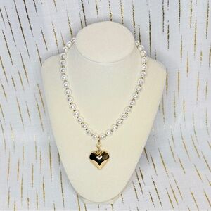 House of Harlow 1960 Pearl Necklace w/ Removable Gold Heart Charm NWT